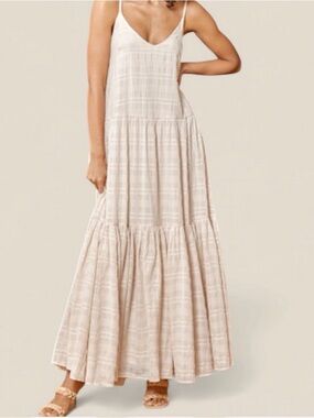 Lulu's Striped Lightweight Tiered Maxi Dress in Light Beige